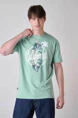 T-SHIRT VERDE MENTA CALIFORNIA CON INSERTO IN TESSUTO