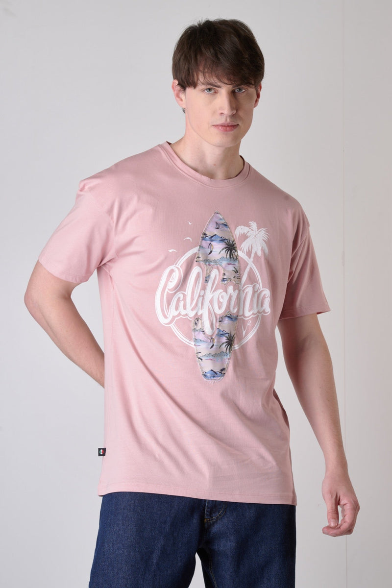 T-SHIRT ROSA CIPRIA CALIFORNIA CON INSERTO IN TESSUTO RICAMATO