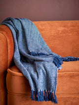 PLAID HERRINGBONE THROW BLUE