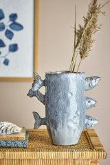 Vaso Tace in Gres Blu con Pesci